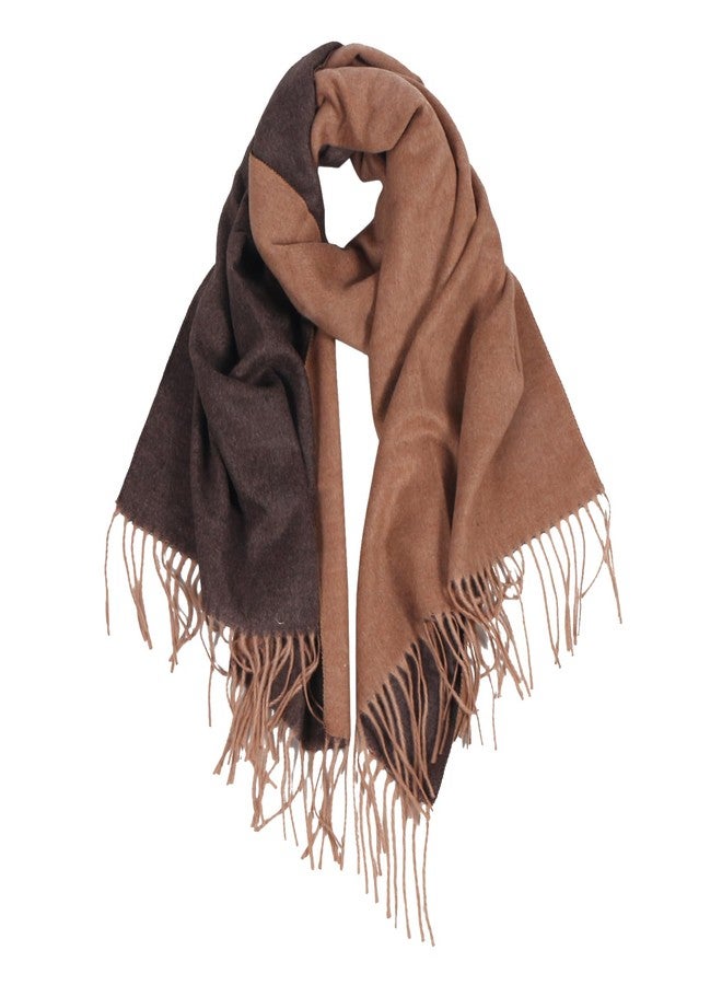 TZ Promise Womens Travel Scarf Warm Cashmere Feel Two-Tone Reversible Shawls and Wraps for Winter (Brown) - Image 1